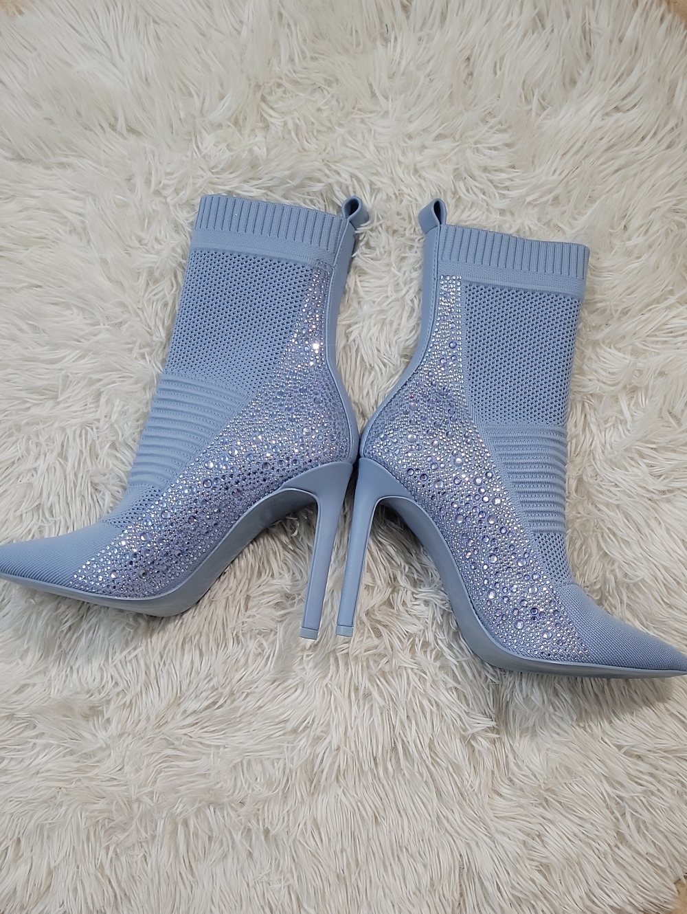 Steve Madden Powder Blue Crystal Embellished Sock-Heel Boots